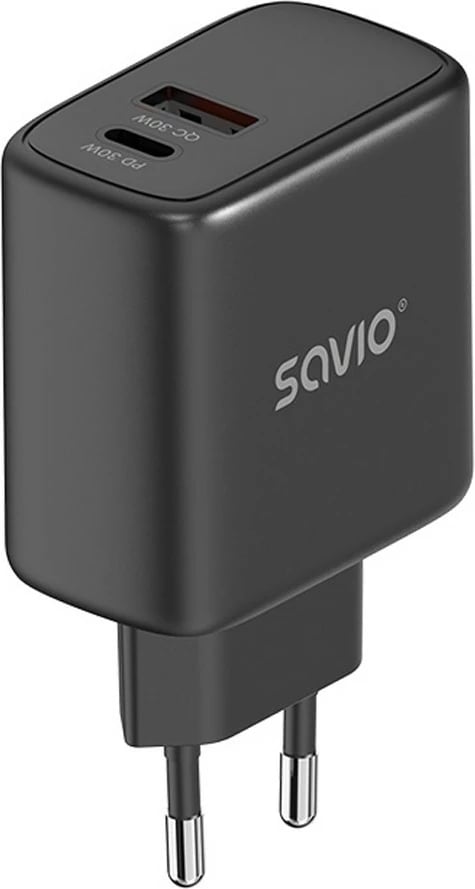 Karikues rrjeti Savio LA-06/B, 30W, Quick Charge 3.0, Power Delivery 3.0, 2 porta, i zi