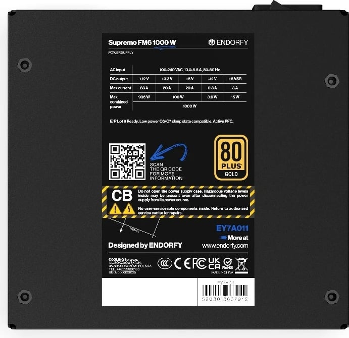 Kasë furnizimi Endorfy Supremo FM6 Gold 1000W, modular, 80 PLUS Gold, e zezë