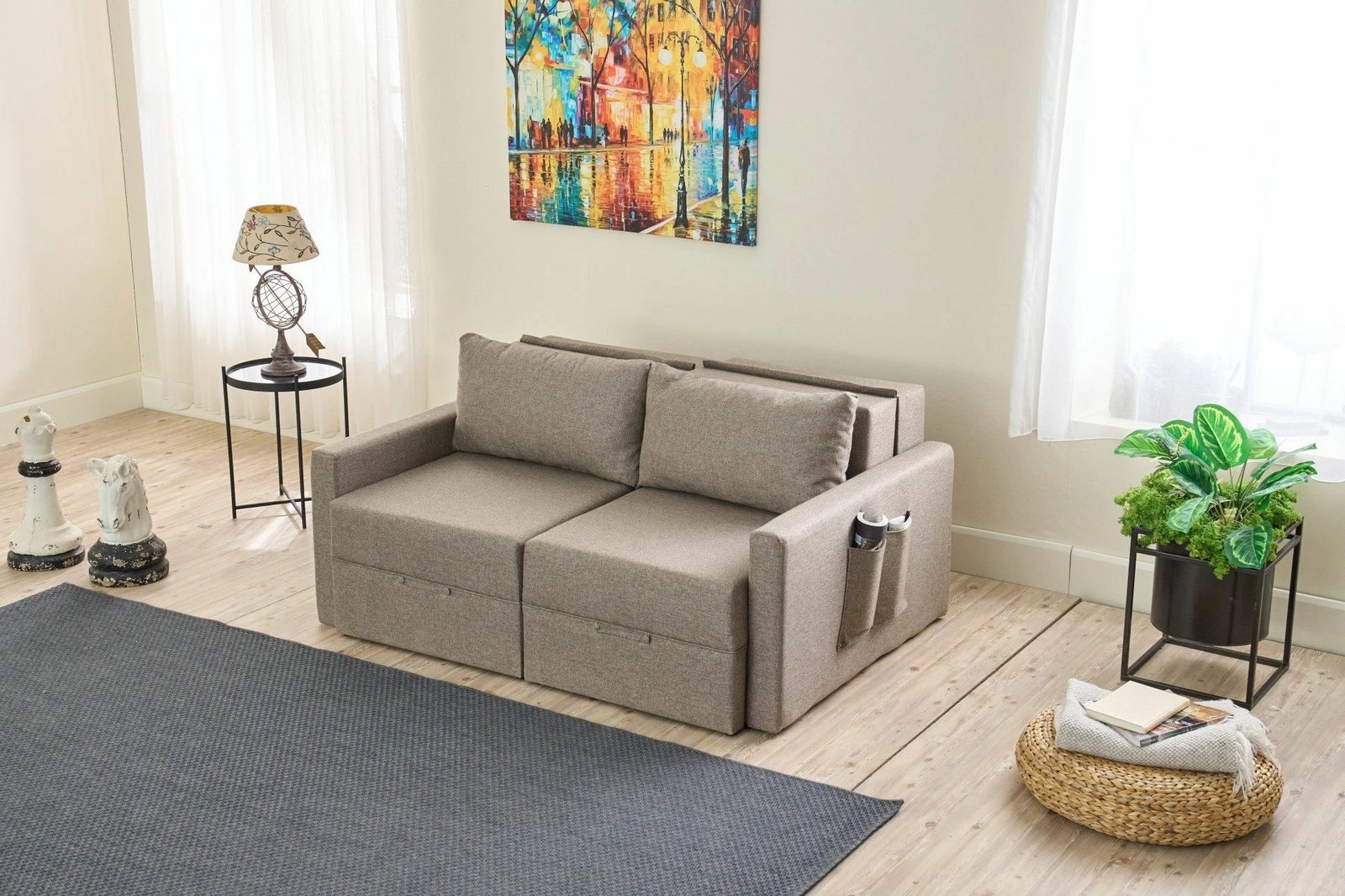 Divan-krevet dy vendësh, ngjyrë kafe, Saros