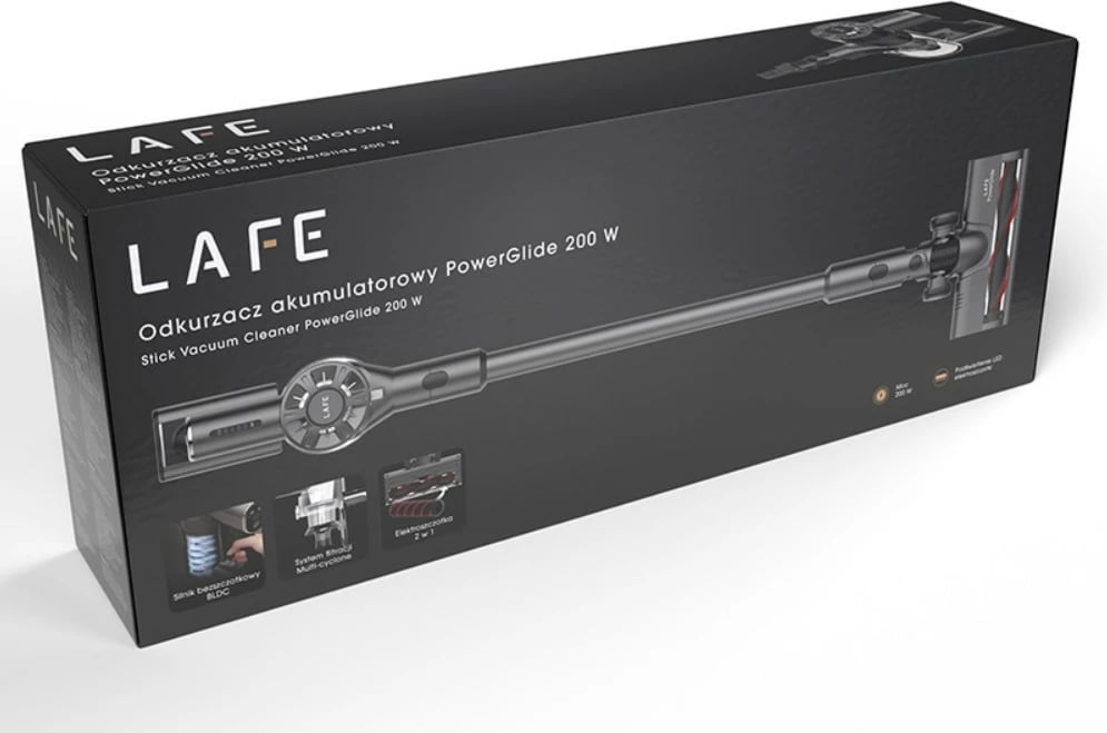 Fshesë vertikale pa kabllo, Lafe, PowerGlide 200W BLDC, 22 kPa, 0.5 L, deri 35 min, 2200 mAh, e zezë