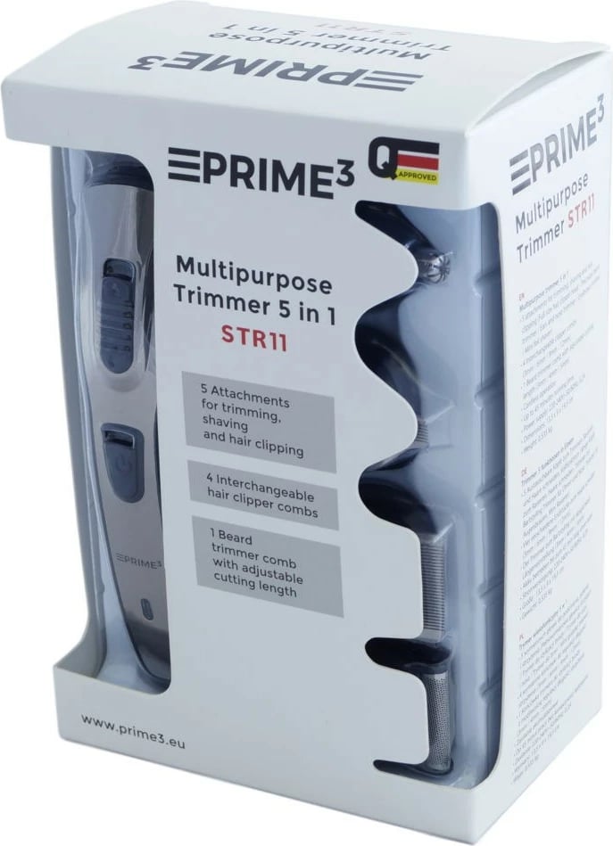 Trymer PRIME3 STR11, multifunksional, për mjekër, flokë, vetulla, veshë e hundë, i zi/argjendtë