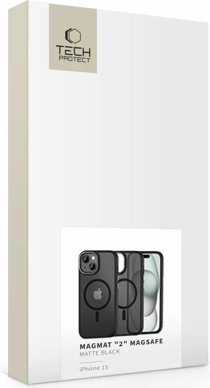 Mbështjellës Tech-Protect MagMat 2 për iPhone 15, MagSafe, Gjysem-transparent, Zi