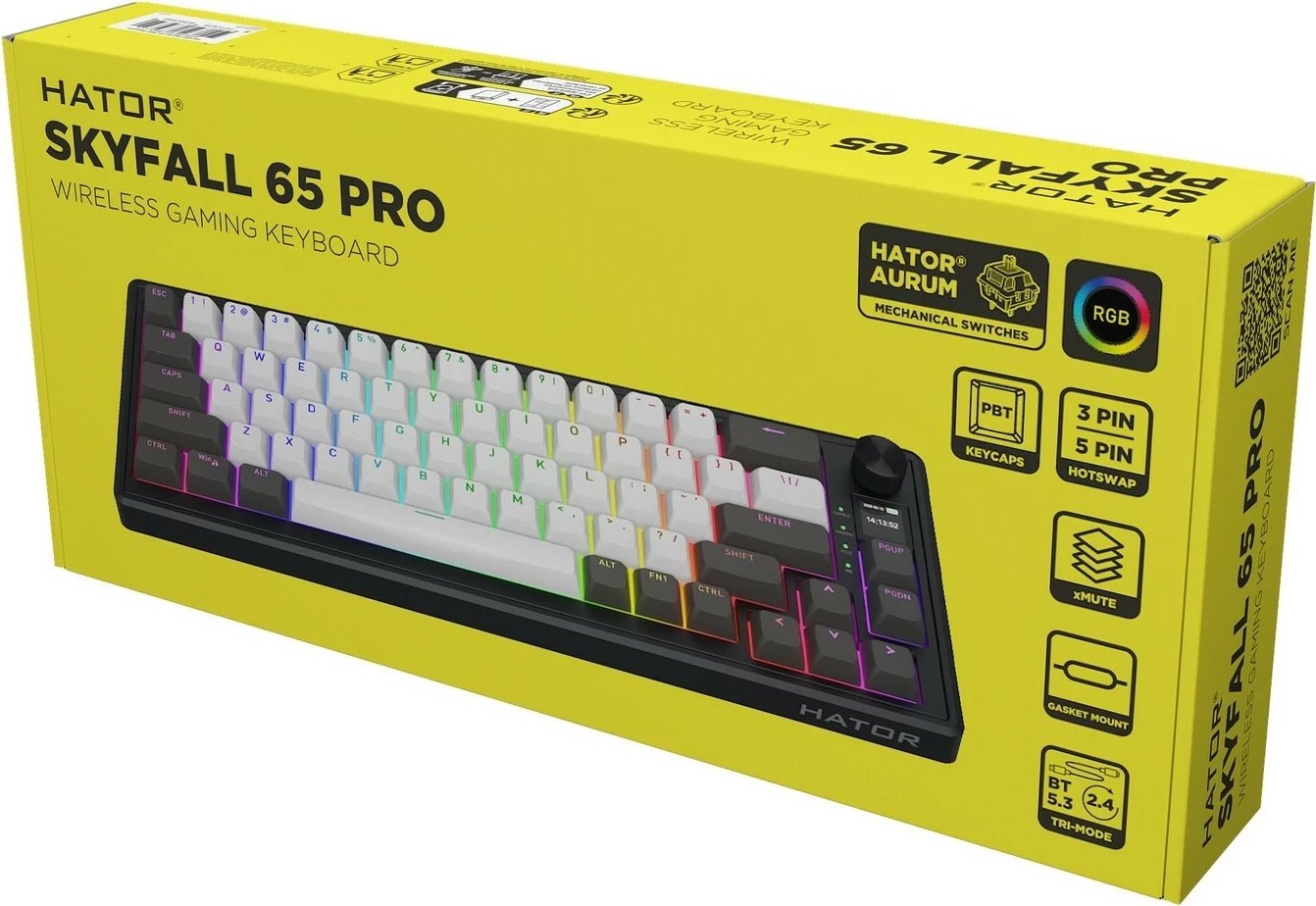 Tastierë mekanike Hator Skyfall 65 PRO, wireless, RGB, hot-swap, 65%, gri-zezë