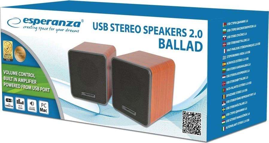 Altoparlantë kompjuteri Esperanza EP152 2.0, USB, ngjyrë dru