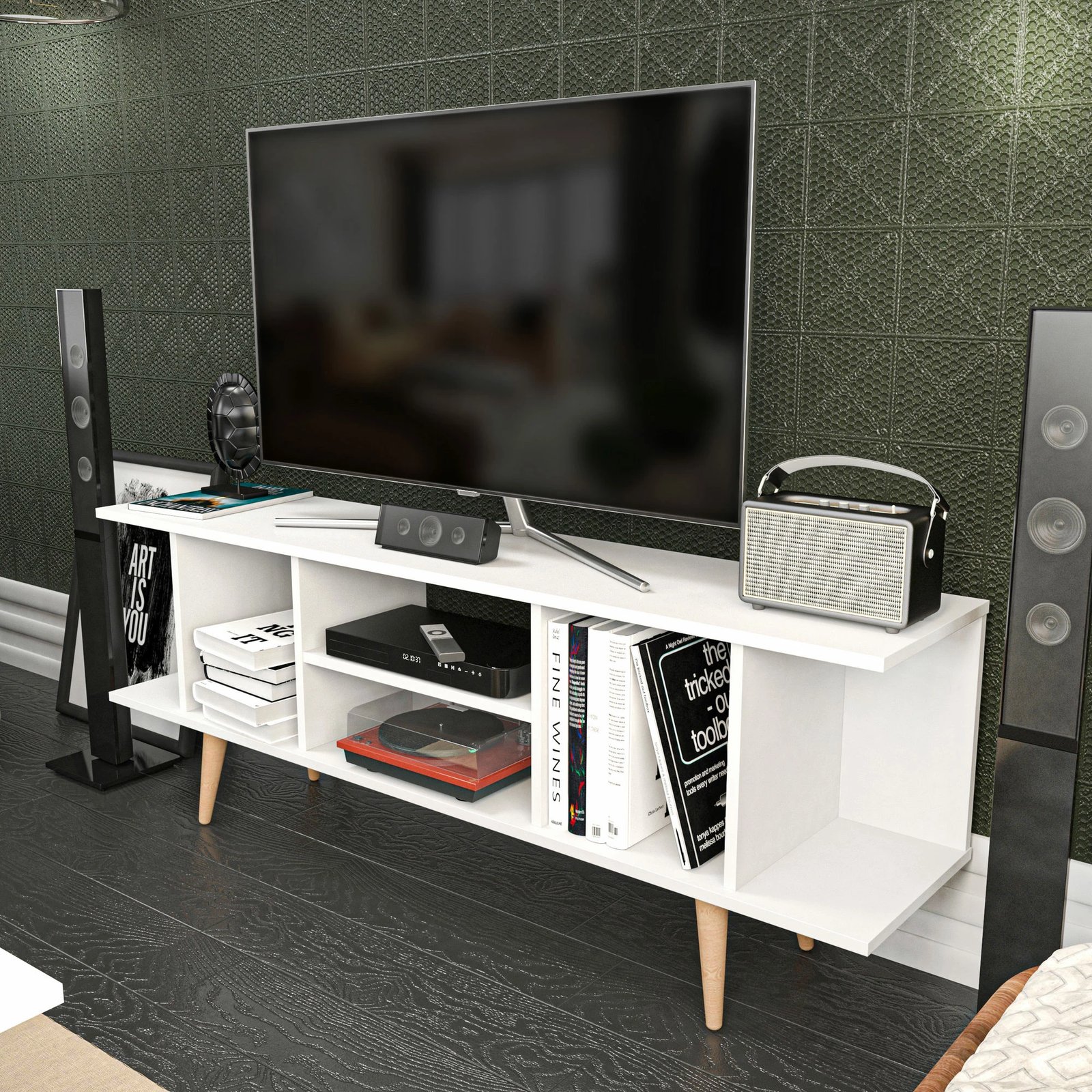 Komodë TV Skye Decor, ngjyrë e bardhë, Akya