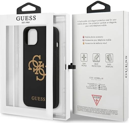 Mbështjellës Guess GUHCP13MLS4GGBK për iPhone 13, 6.1", silikon, i zi