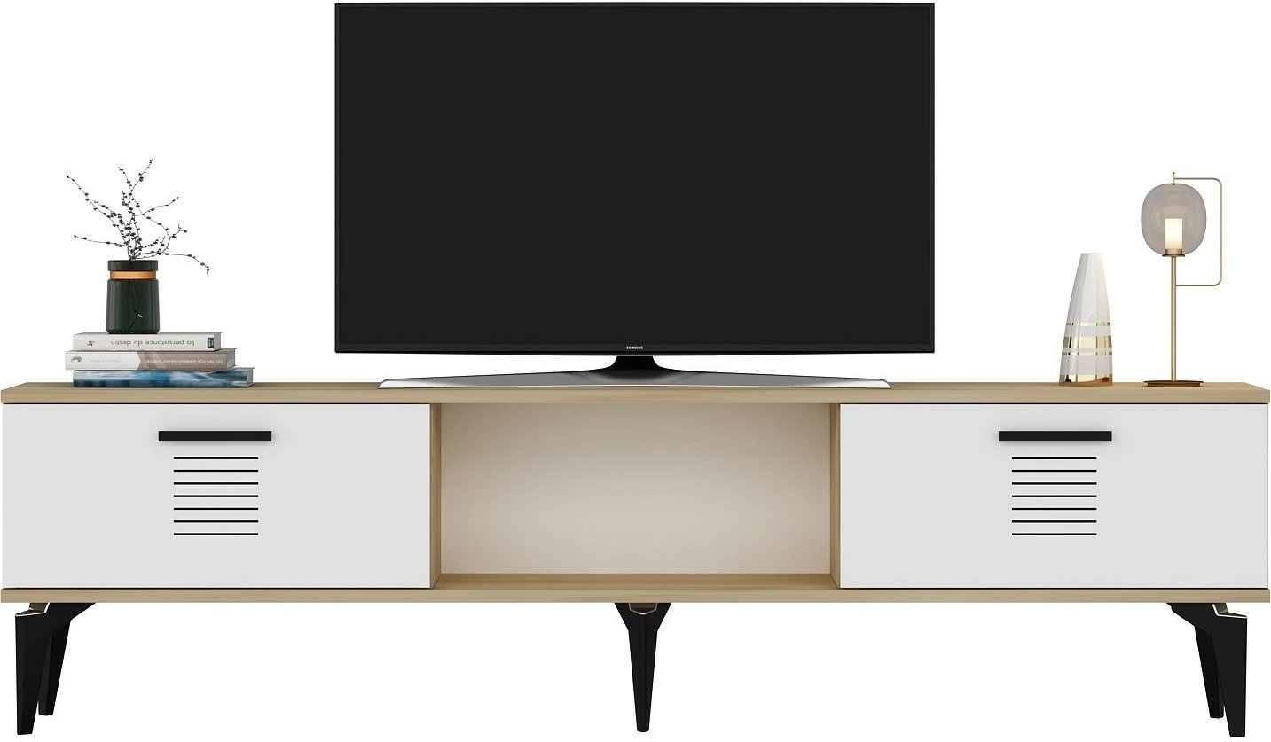 Komodë TV, ngjyrë lis safir, e bardhë, Skye Decor