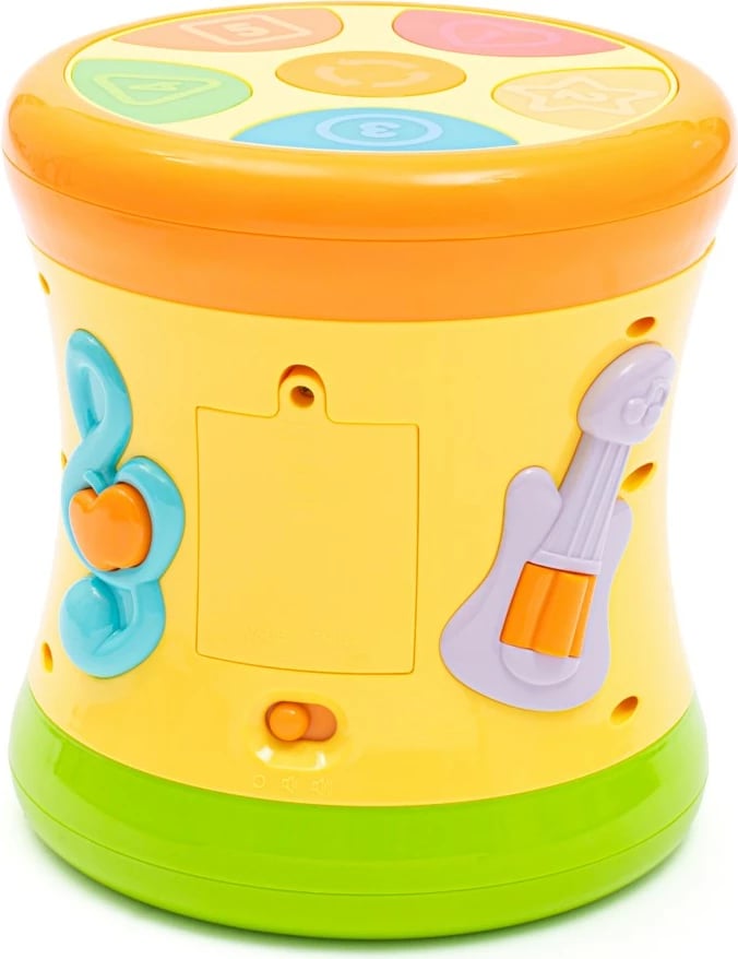 Lodër daulle muzikore, Baby Mix, Two-Sided Dynamic Drum, 8 melodi 12 këngë, drita LED, 10m+, 3xAAA, e verdhë