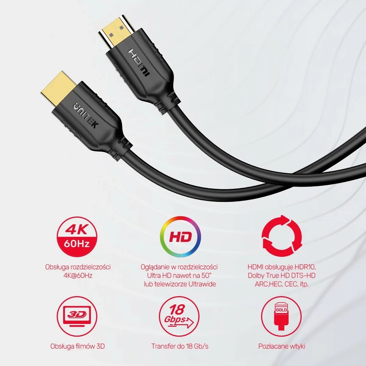 Kabëll HDMI Unitek 2.0 4K 60Hz 3m, i zi