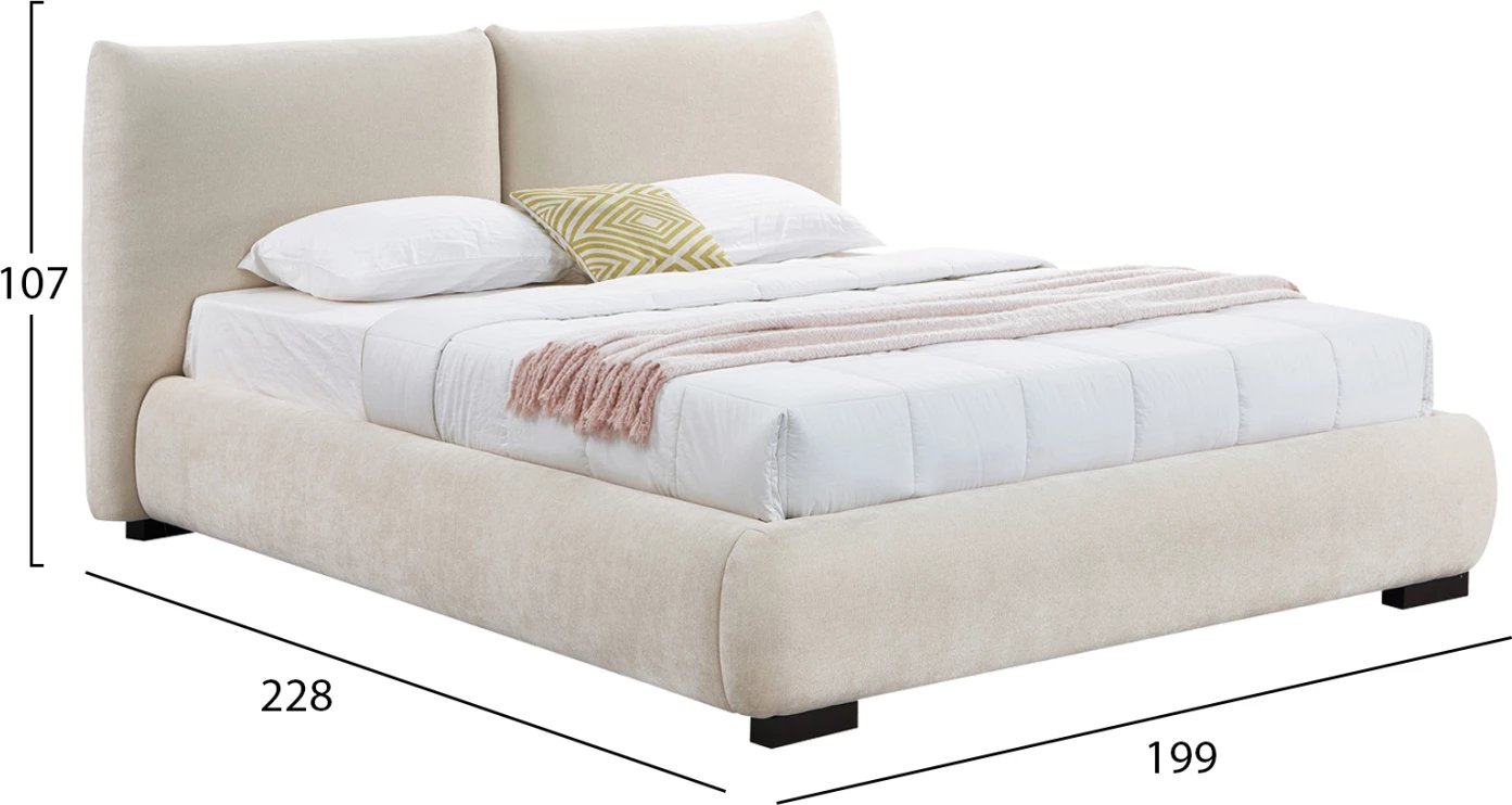 Krevat dopio me hapësirë për depo, material lëkure të butë (faux fur), ngjyrë bezhë e çelët, NUVIA CD728.03, dyshek 160x200cm