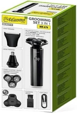 Makinë rroje Maestro MR-676 3-në-1, me trimmer, USB Type-C, e zezë