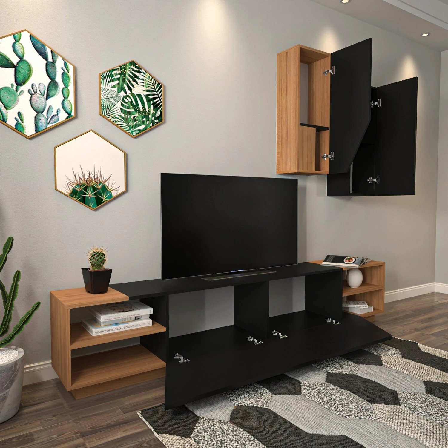 Njësi TV Hanah Home, zebra e zezë, dru tik