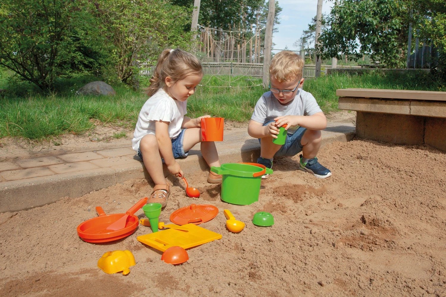 Set lodrash rëre Lena Eco, 14 pjesë, plastikë me aromë druri, Jeshile/Portokalli/E verdhë