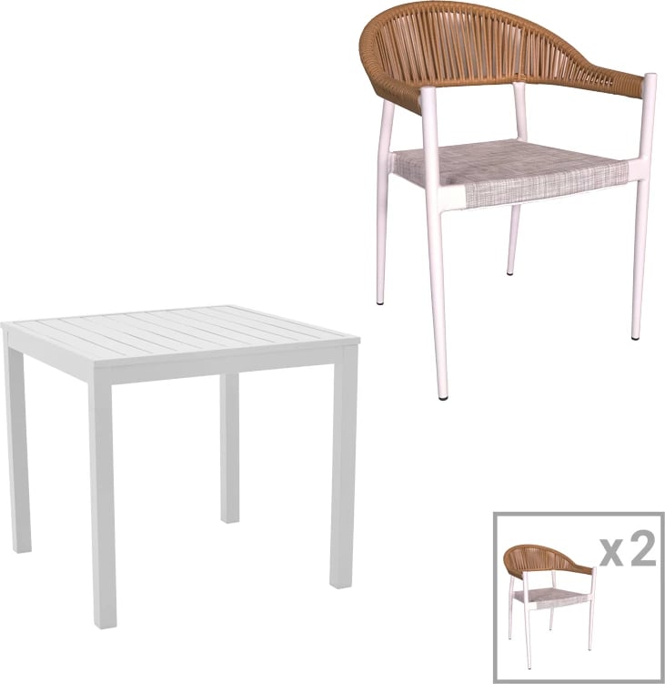 Set tavoline me dy karrige për terasë, Kliton - Elation, alumin, ngjyrë e bardhë-natyrale, 80x80x74cm