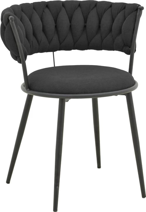 Karrige të ulëta Alkia I, set prej 2 copë, stof i zi, këmbë metalike të zeza, 57x58.5x72cm