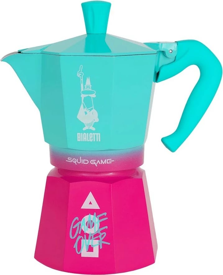 Aparat kafeje Bialetti Moka Express Squid Game 6 filxhana, kaltër/rozë