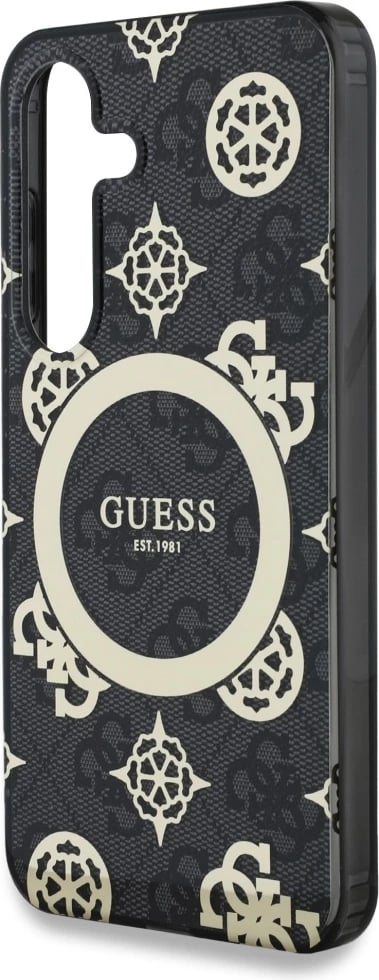 Mbështjellës Guess 4G Background Gold Electroplated Peony Pattern MagSafe për Samsung Galaxy S25, Zi Mbështjellës Guess 4G Background Gold Electroplated Peony Pattern MagSafe për Samsung Galaxy S25, Zi