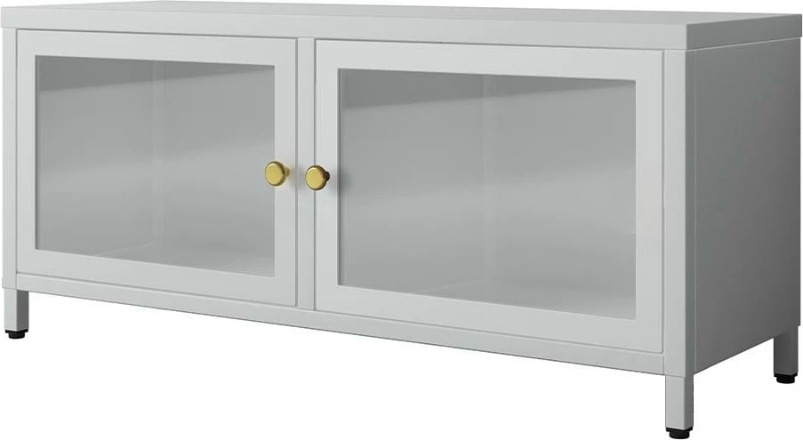 TV komodinë metalike Nextdeco me dyer të hapura, e bardhë H40x90x30cm