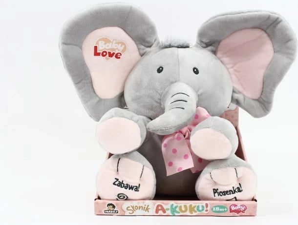 Lodër elefant A Peek-a-boo, 24cm, këngë, gri