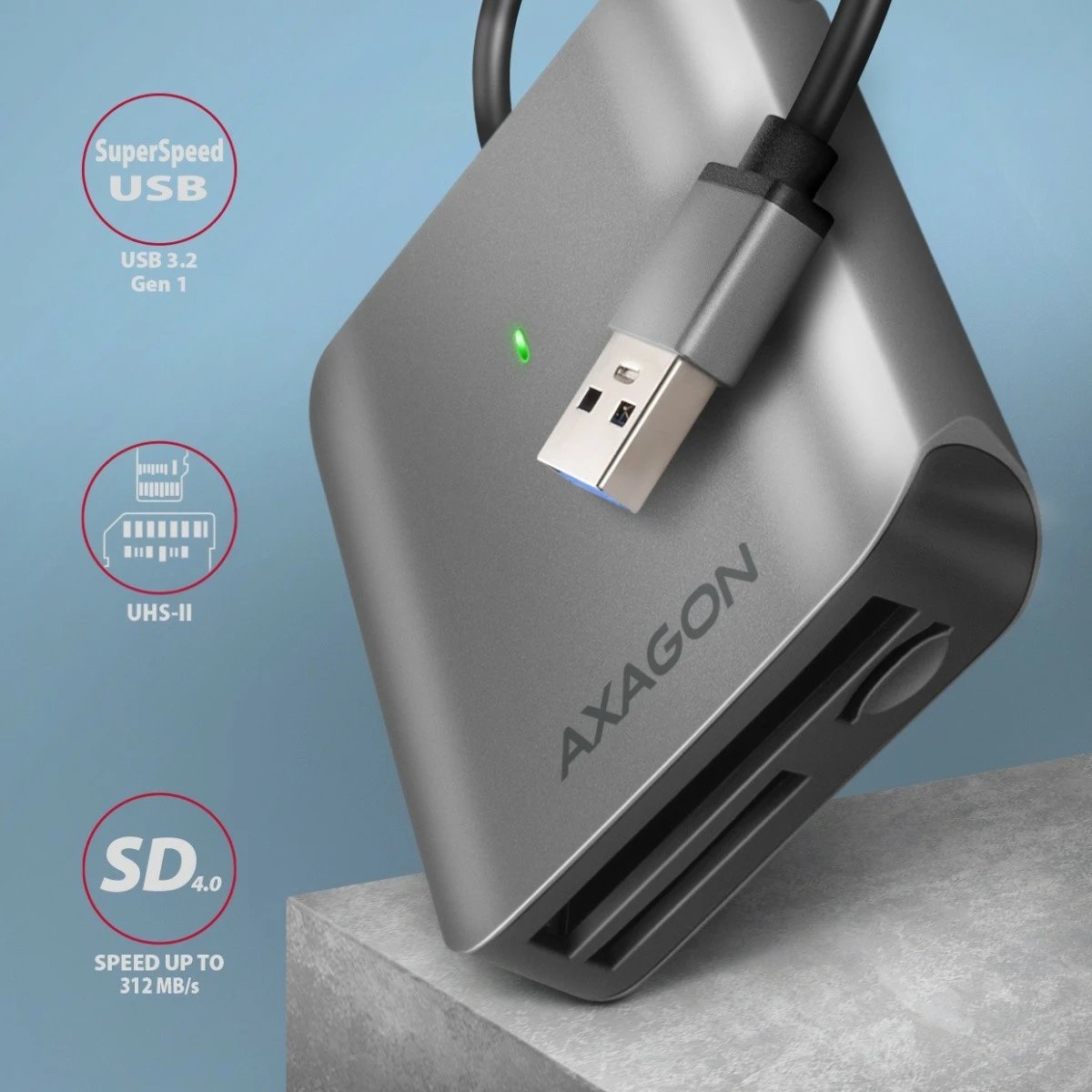 Lexues kartelash AXAGON CRE-S3, USB-A, 3 slote, USB 3.2 Gen 1, Gri