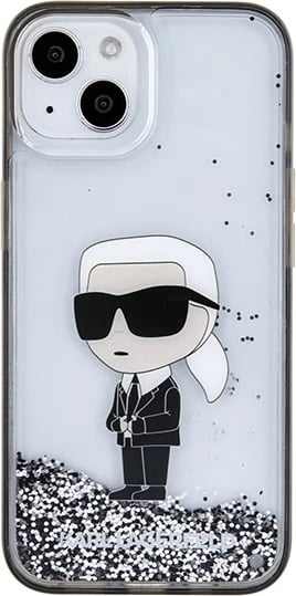 Mbështjellës Karl Lagerfeld KLHCP15SLKKNSK për iPhone 15 6.1", transparent, Liquid Glitter Ikonik