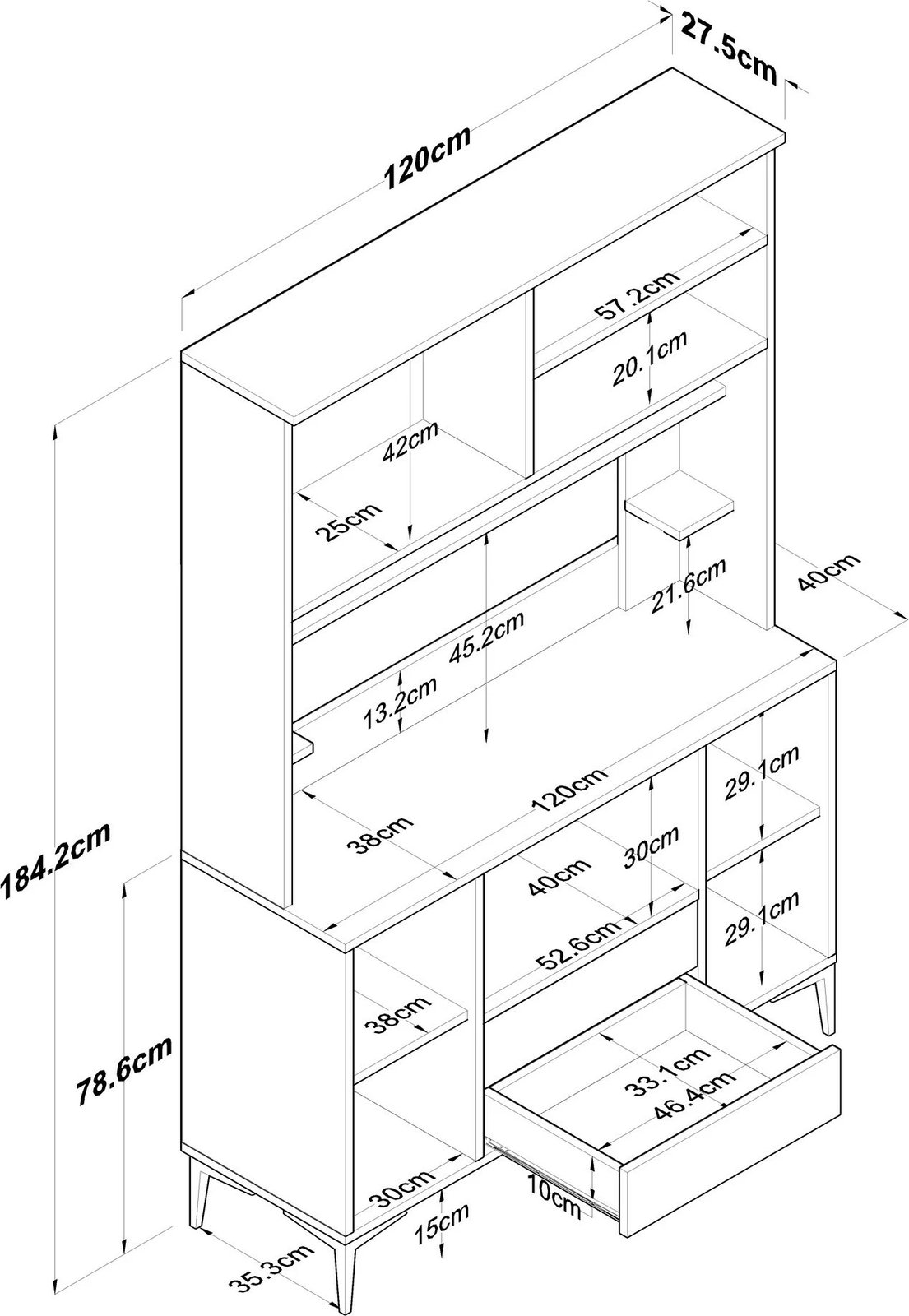 Dollap multifunksional Hanah Home, JE168 - 3257, ngjyrë e bardhë dhe arre