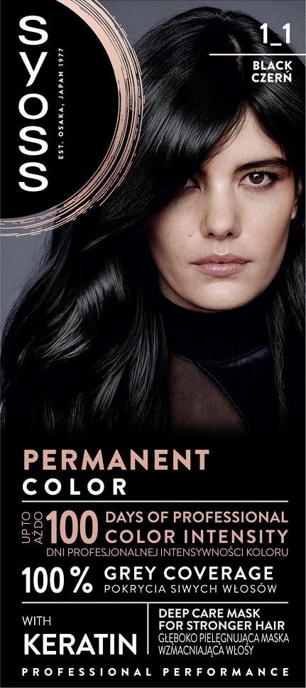 Ngjyrë për flokë për femra Syoss Permanent Color 1_1 Black, 1 copë