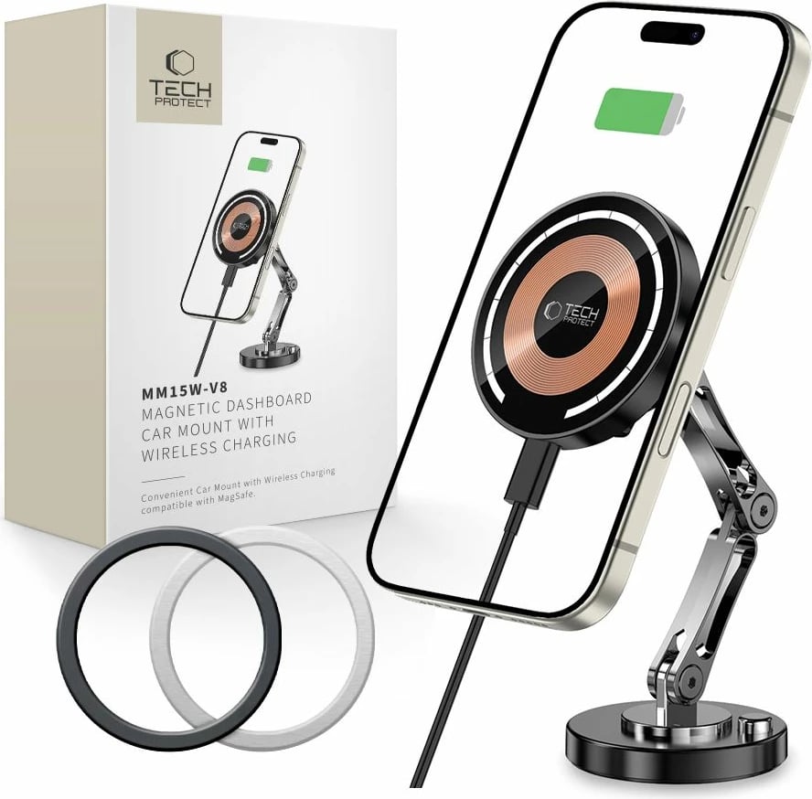Mbajtës magnetik për makinë Tech-Protect MM15W-V8 me MagSafe, 15W, i zi