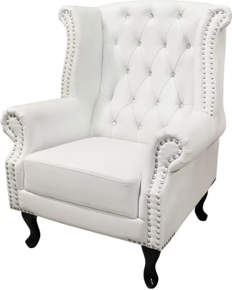 Fotelje Chesterfield, Polina, FH0053.02, lëkurë PU e bardhë, 83x75x107 cm