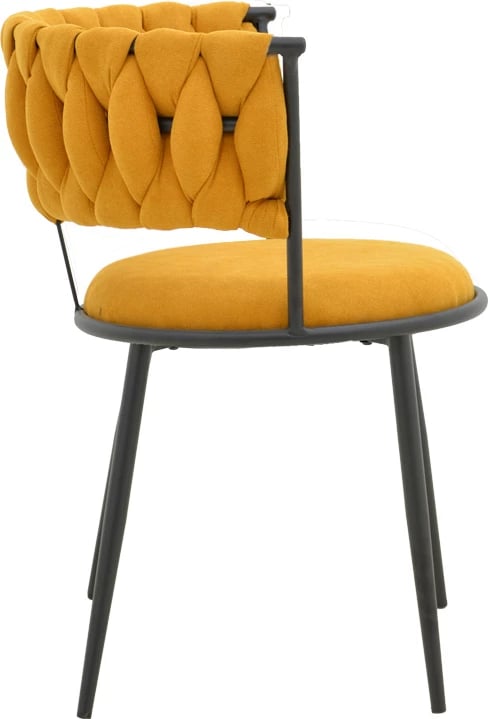 Karrige të ulëta Alkia I, set prej 2 copë, stof i verdhë, këmbë metalike të zeza, 57x58.5x72cm