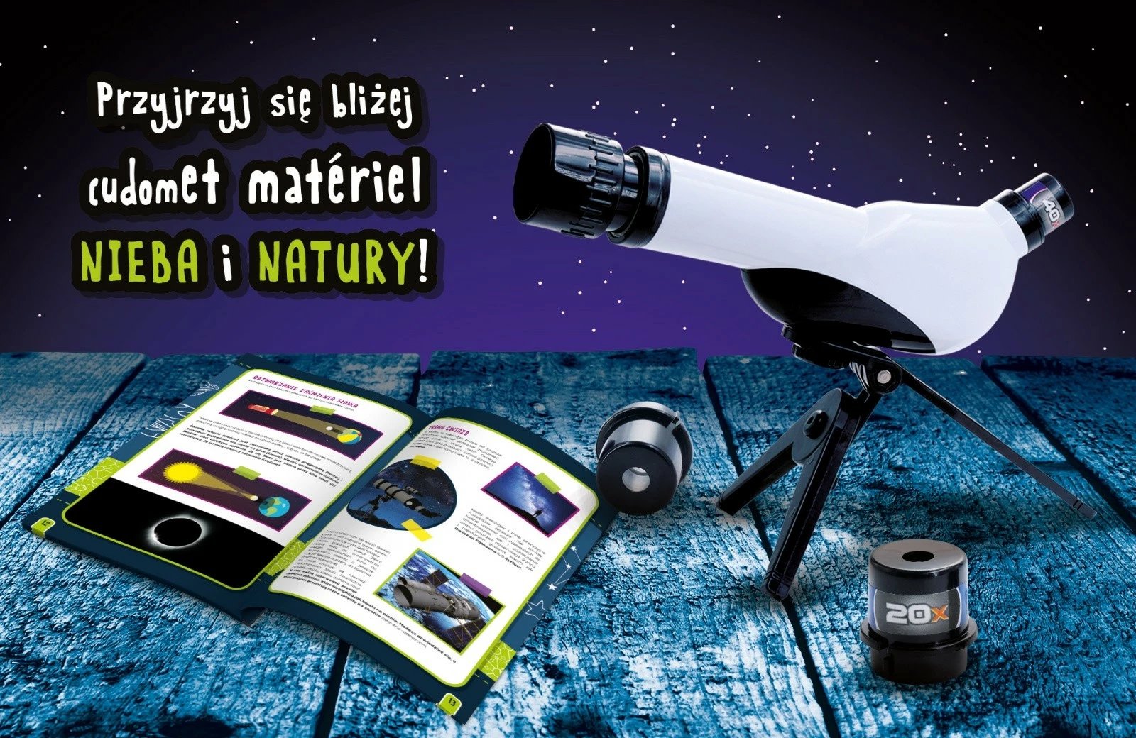 Teleskop, Lisciani, I’m a Genius 304-PL107131, lente të këmbyeshme, libër edukativ, set për fëmijë 7–12