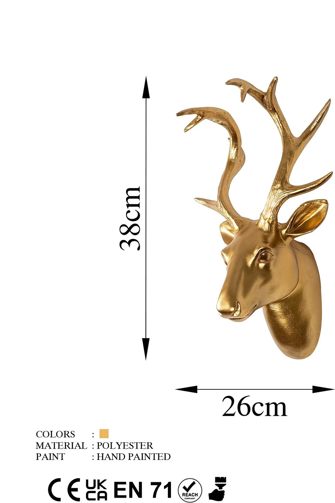 Aksesor dekorativ për mur, bust dreu, ngjyrë ari, Wallity