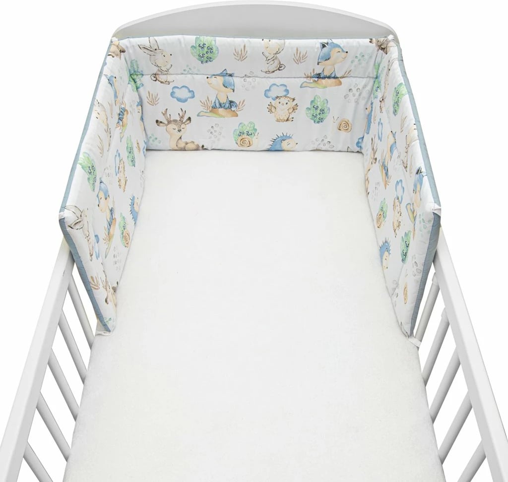 Set shtroje krevat foshnje, New Baby, Hedgehog, 100x135 cm mbulesë jorgani + 40x60 cm këllëf jastëku + mbrojtëse 31x175 cm, pambuk 100%, gri, set 3 pjesë