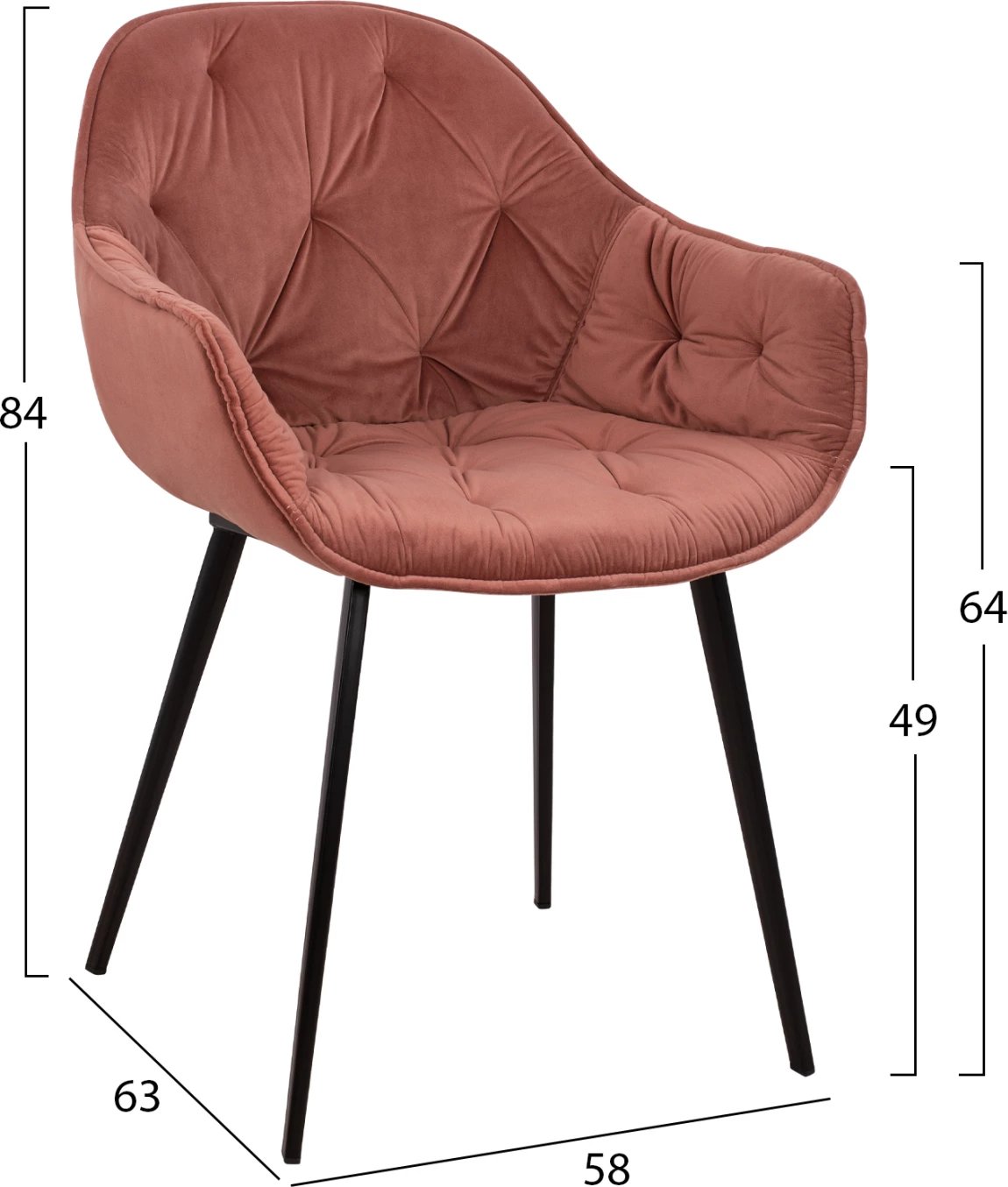 Karrige kadifeje, ngjyrë rozë e pluhurosur, FH8489.02, 58x63x84 cm, set prej 2 copë