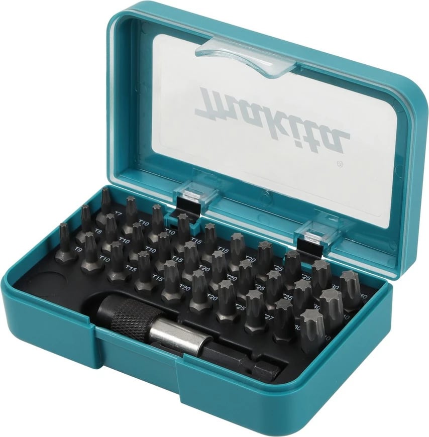 Set bitash Makita P-73352, 31 copë, me adapter, kuti plastike