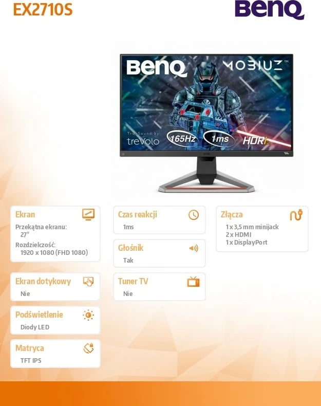 Monitor Benq EX2710S MOBIUZ 27", IPS, 165Hz, 1ms, FHD, i zi