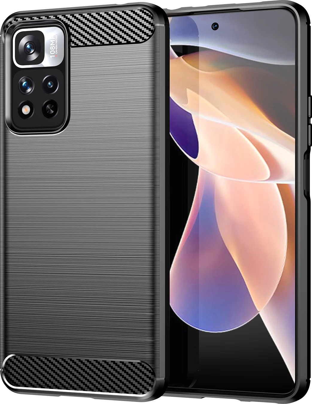 Mbështjellës Hurtel Carbon Case për Xiaomi Redmi Note 11 Pro+ 5G / 11 Pro 5G / Mi 11i HyperCharge / Poco X4 NFC, i zi
