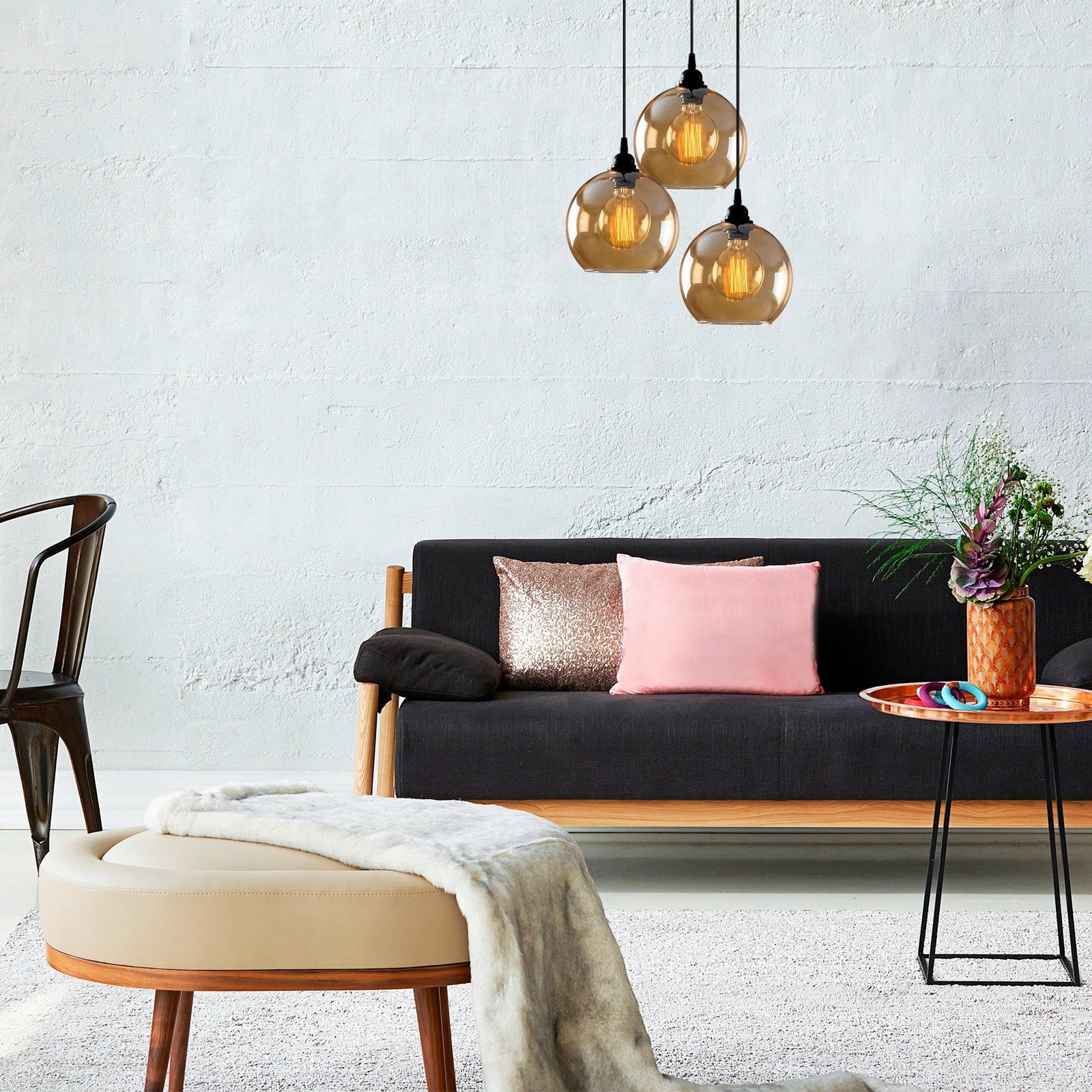 Llambë tavani Opviq, ngjyrë ari dhe e zezë, 44x44cm, lartësi 116cm