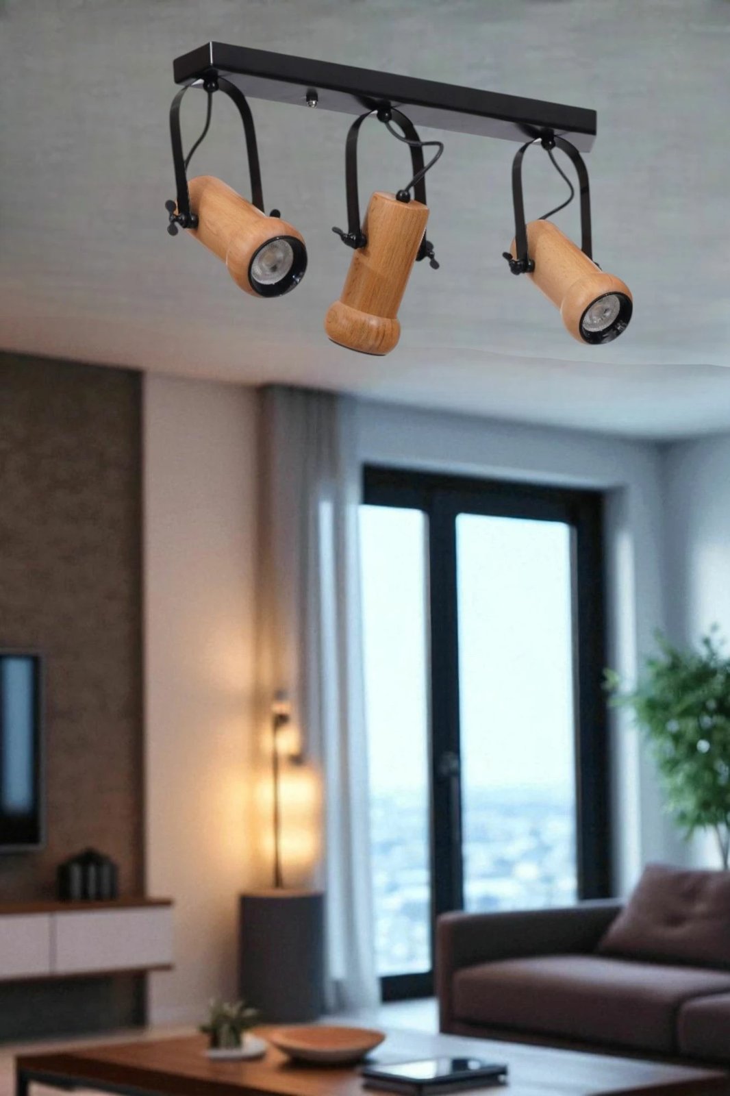 Llambë tavani Opviq, metal dhe dru, e zezë dhe lisi, 9000-5