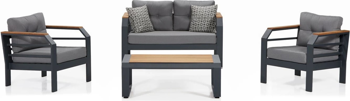 Set lounge për kopsht Skye Decor, 2+1+1+tryezë, gri, e zezë