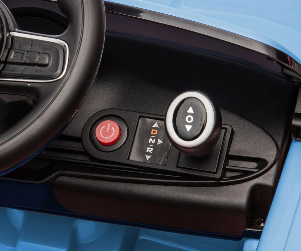 makinë elektrike për fëmijë, Milly Mally, Fiat 500e, 12V dy motorë 390, 3 shpejtësi 3–6 km/h, telekomandë prindërore, USB Bluetooth LED, blu