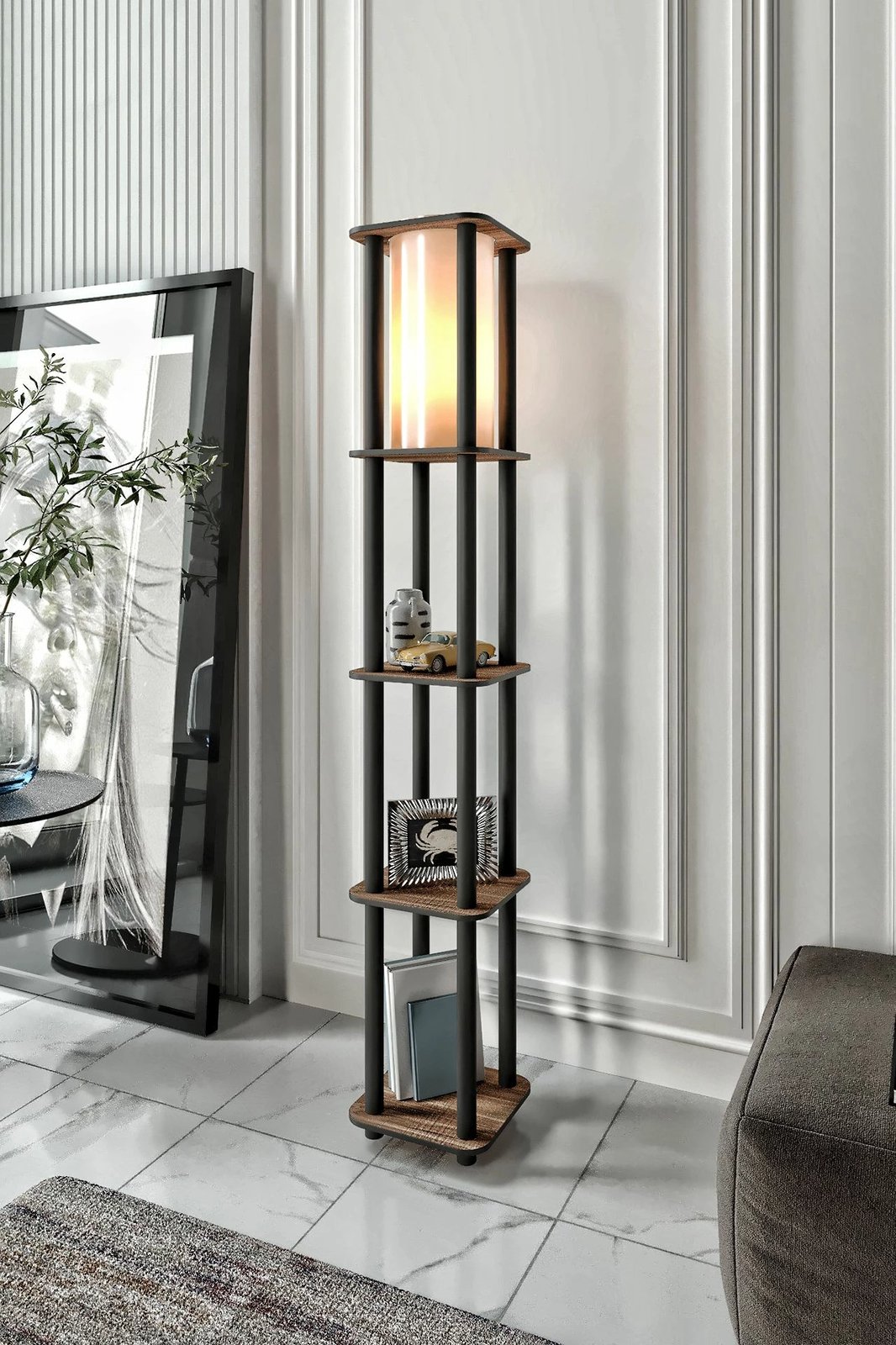 Llambë dyshemeje Opviq, Estantes Square, ngjyrë arre