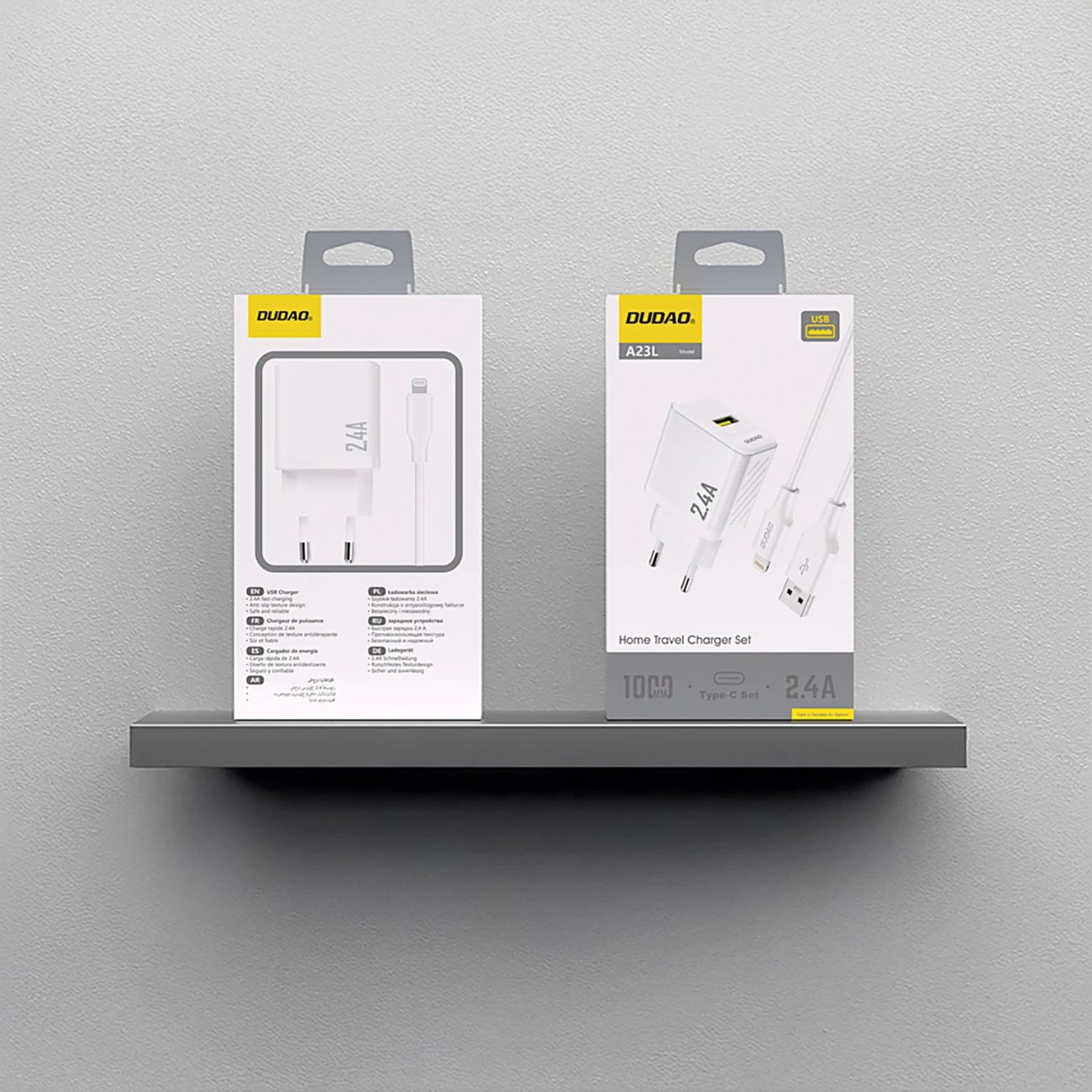 Karikues muri GaN, Dudao A23LEU, 12W 2.4A USB-A, me kabllo USB-A në Lightning 1m, prizë EU, bardhë