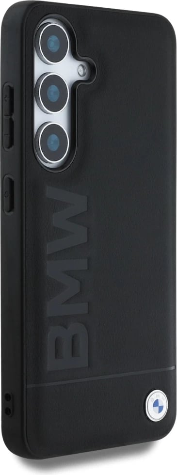 Mbështjellës BMW Leather Big Wordmark për Samsung Galaxy S25, i zi