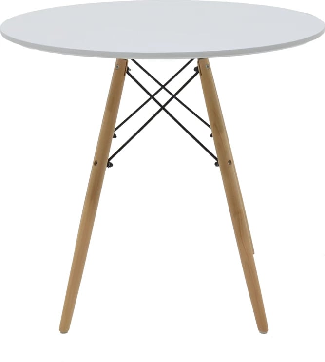 Tavolinë me karrige, 5 pjesë, ngjyrë bardhë-natyrale, D80x73cm