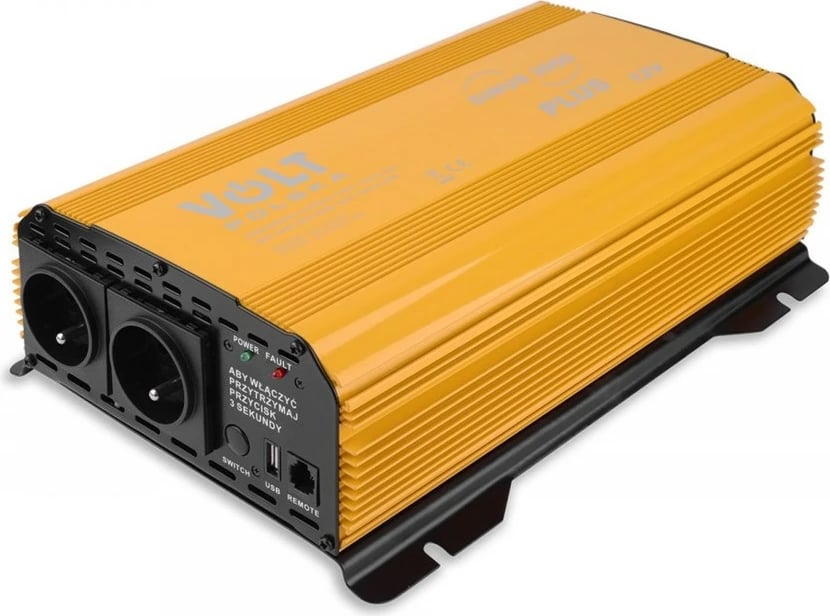 Konvertues tensioni SINUS PLUS 3000, 12/230V, 1500/3000W, me telekomandë, verdhë
