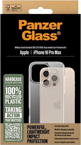 Mbështjellës PanzerGlass HardCase për iPhone 16 Pro Max 6.9", Transparent
