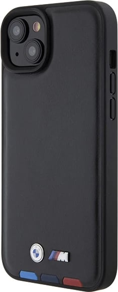 Mbështjellës BMW BMHCP15M22PTDK për iPhone 15 Plus 6.7", Leather Stamp Tricolor, zi
