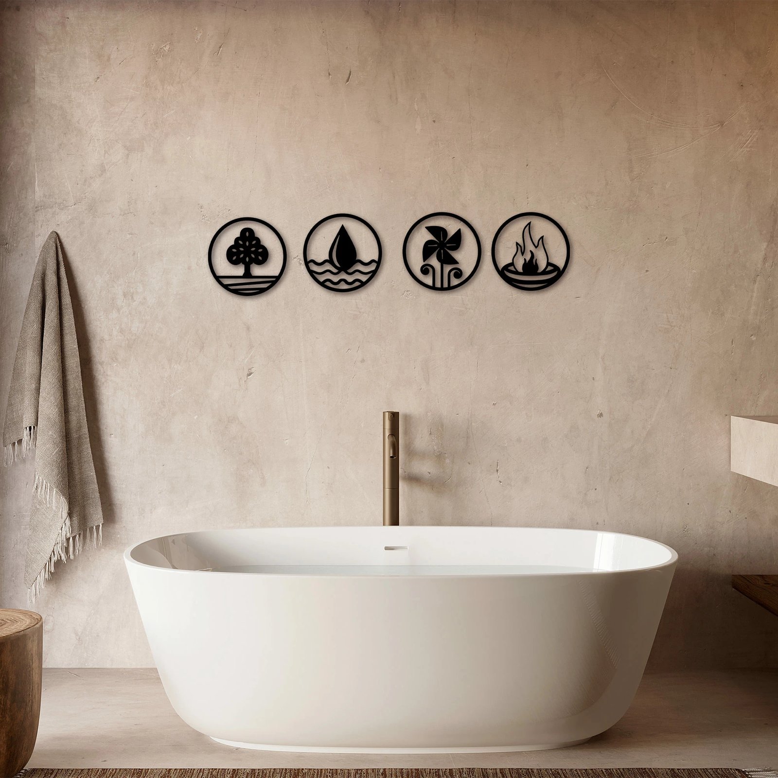 Aksesor metalik dekorativ për mur, 4 elemente, Wallity, 301, set prej 4 copash