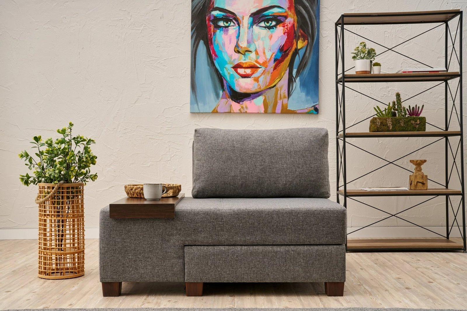 Sofë-krevat një vendësh Atelier del Sofa, liri Perenna, anë e majtë, ngjyrë gri